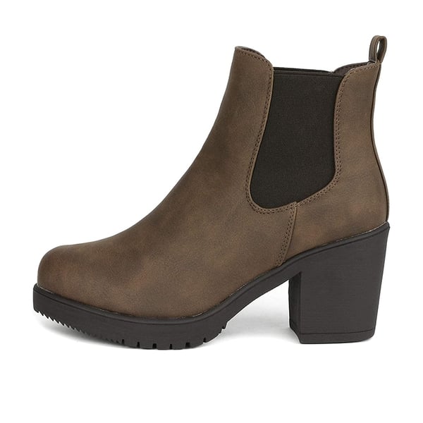 Chunky High Heel Chelsea Ankle Boots - BROWN PU - 2